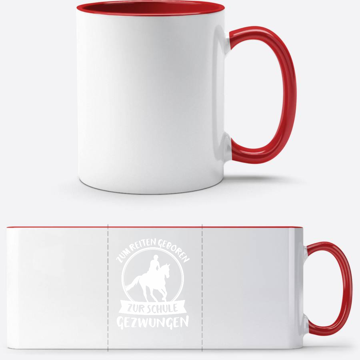 Tasse zur Einschulung: Zum Reiten geboren – Mit Name - White/Red