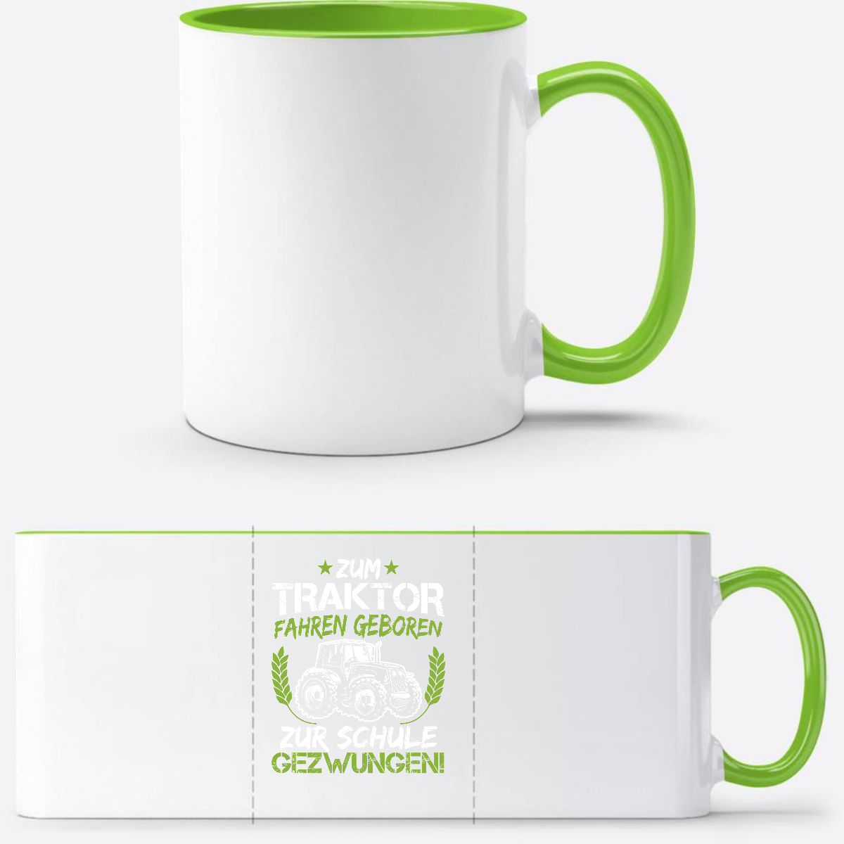 Tasse zur Einschulung: Zum Traktor fahren geboren (Grün-Weiß) - Weiß/Grün