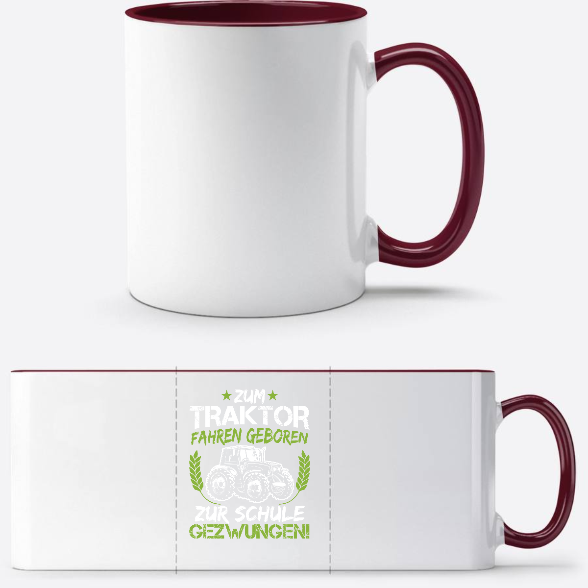 Tasse zur Einschulung: Zum Traktor fahren geboren (Grün-Weiß) - White/Bordeaux