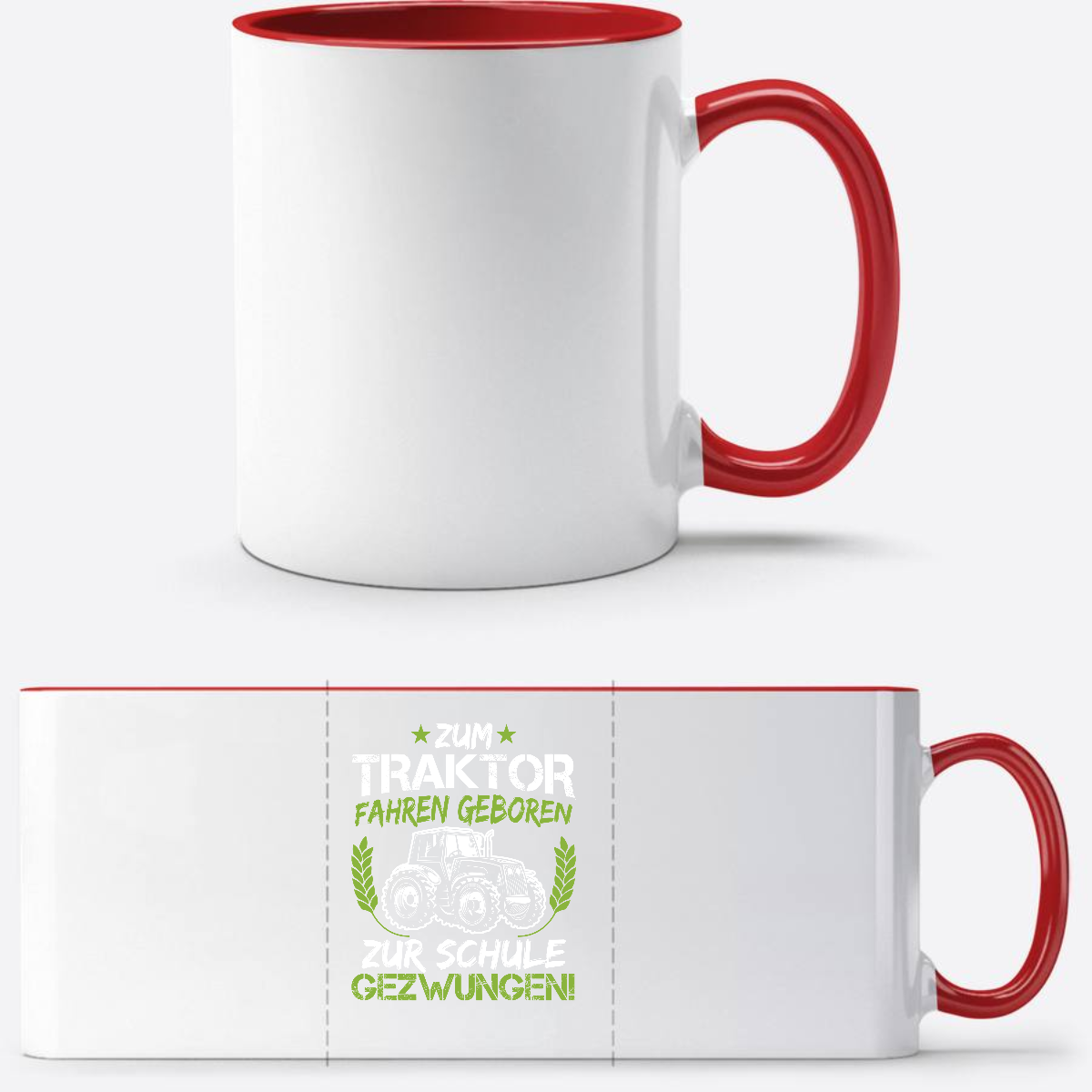 Tasse zur Einschulung: Zum Traktor fahren geboren (Grün-Weiß) - White/Red