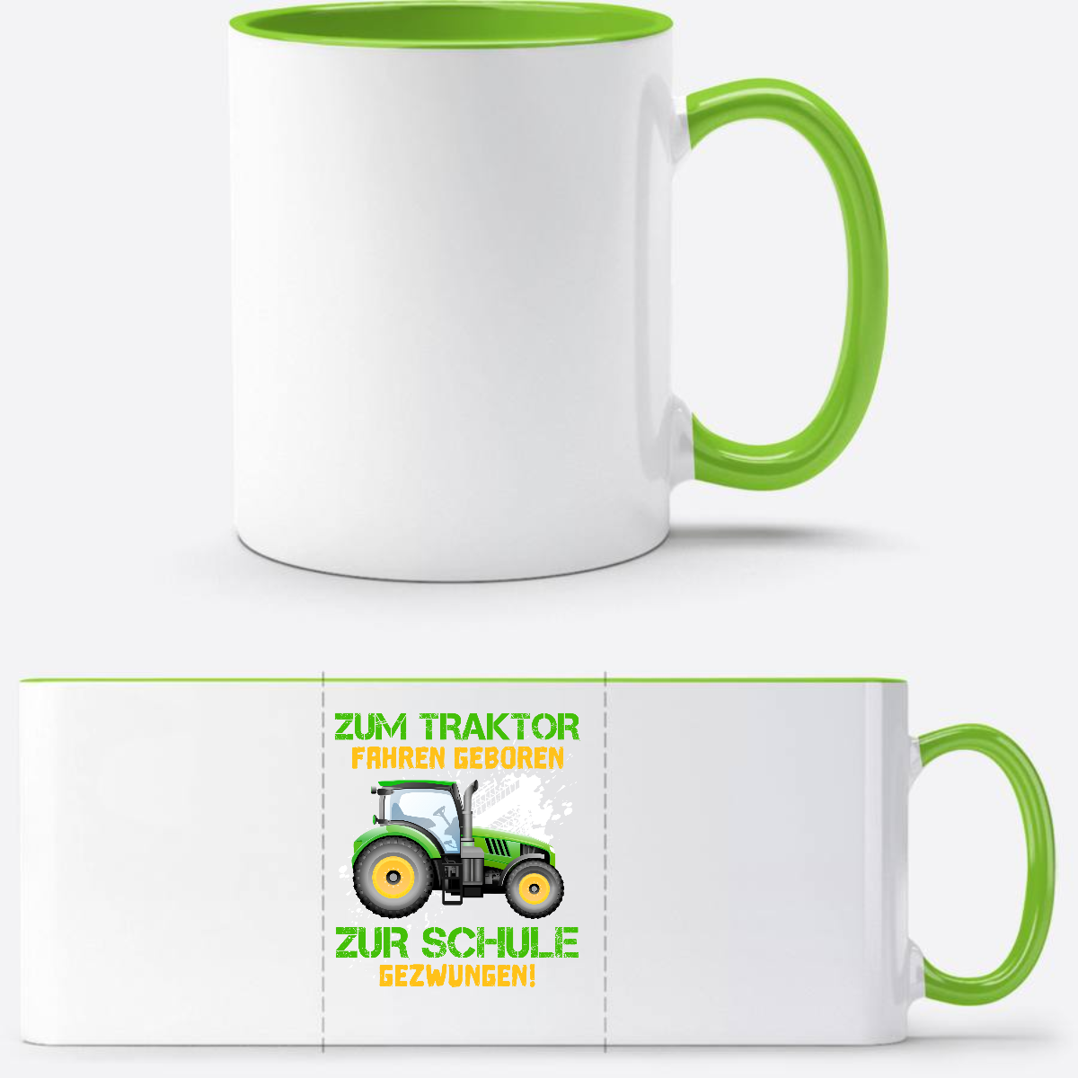 Tasse zur Einschulung: Zum Traktor fahren geboren - Personalisiert - Weiß/Grün