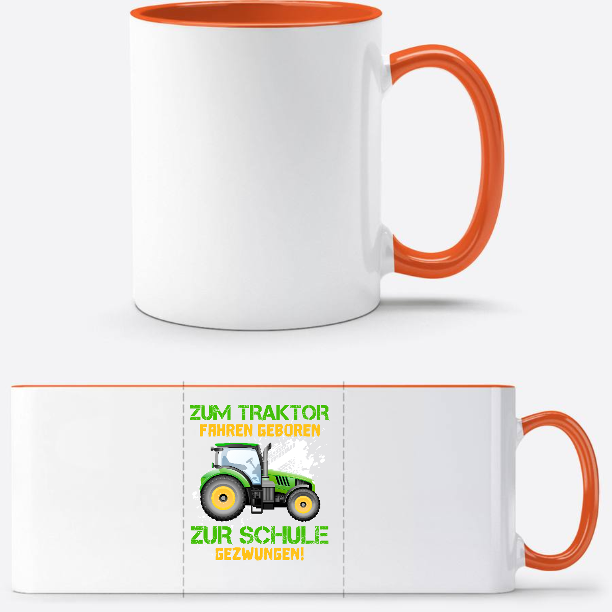 Tasse zur Einschulung: Zum Traktor fahren geboren - Personalisiert - Weiß/Orange
