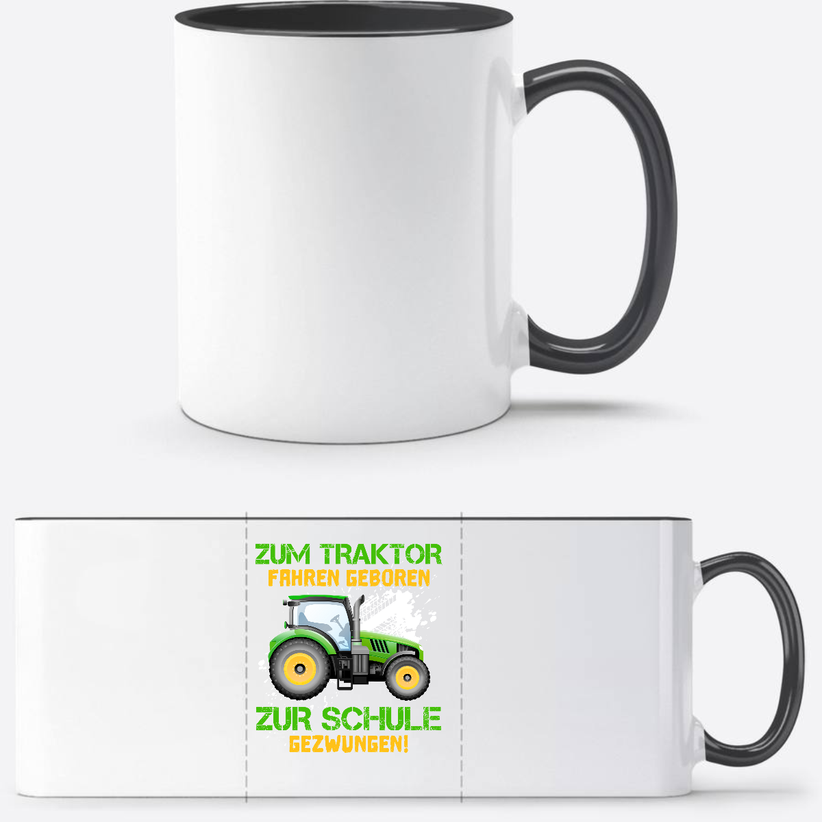 Tasse zur Einschulung: Zum Traktor fahren geboren - Personalisiert - Weiß/Schwarz