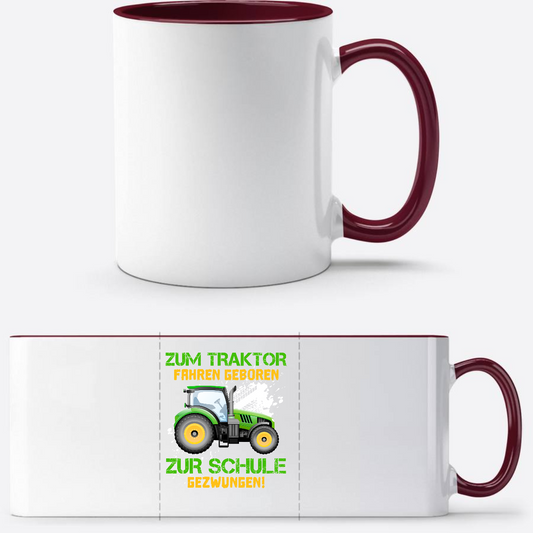 Tasse zur Einschulung: Zum Traktor fahren geboren - Personalisiert - White/Bordeaux