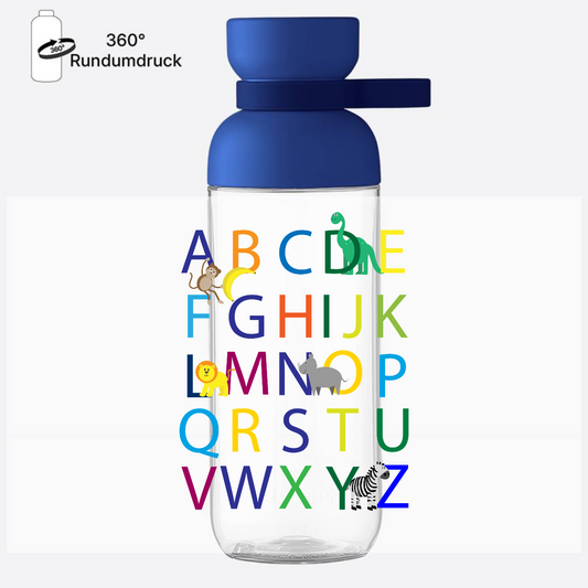Trinkflasche ABC zur Einschulung – Personalisiert mit Name - Vivid Blue