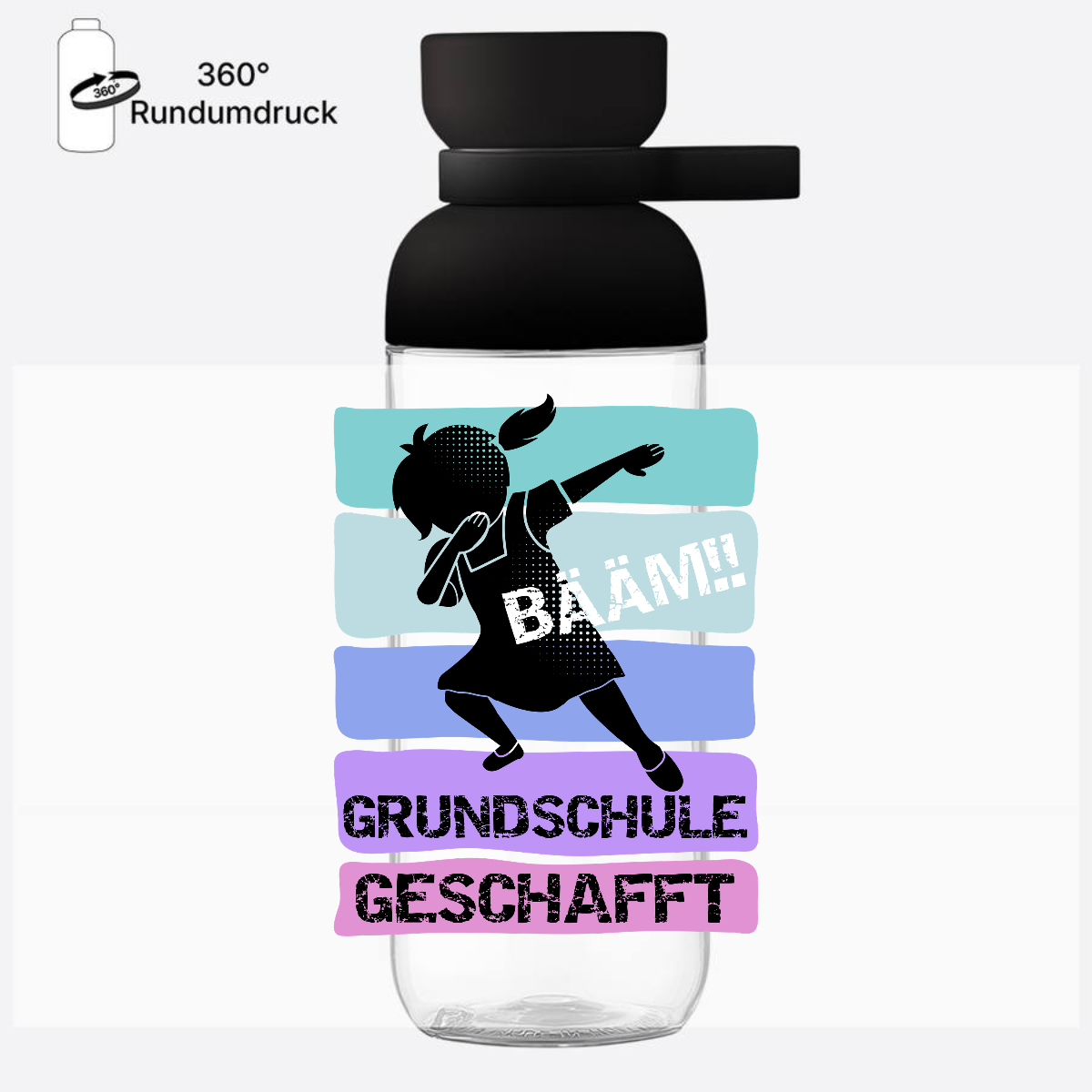 Trinkflasche Bääm! Grundschule geschafft – mit Namen - Nordic Black