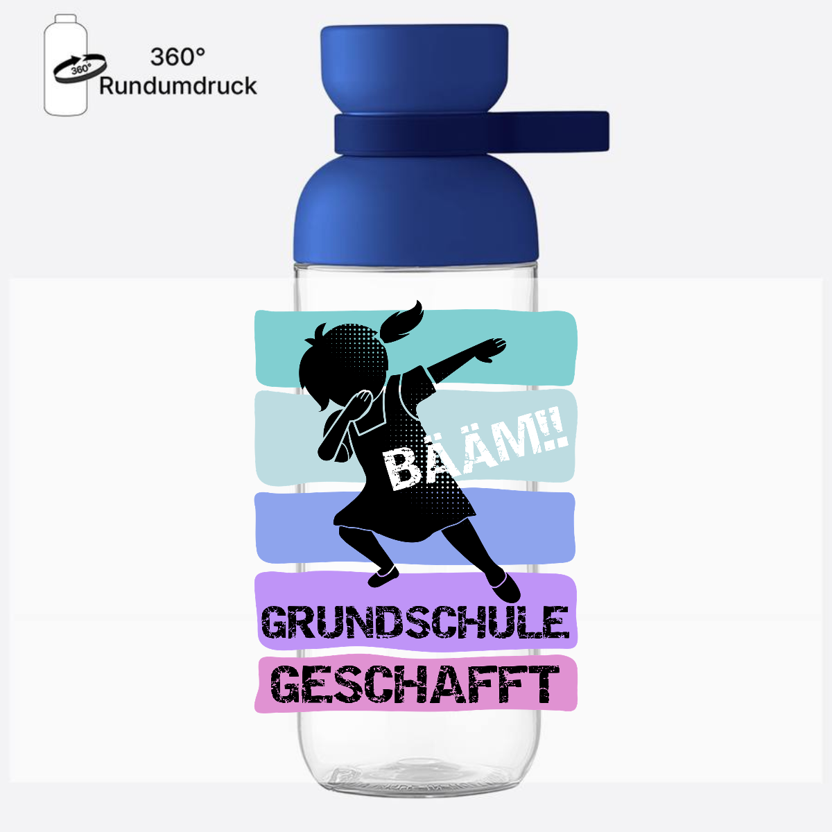 Trinkflasche Bääm! Grundschule geschafft – mit Namen - Vivid Blue