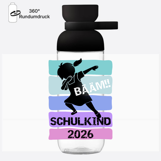 Trinkflasche Bääm! Schulkind 2026 Mädchen mit Wunschnamen - Nordic Black