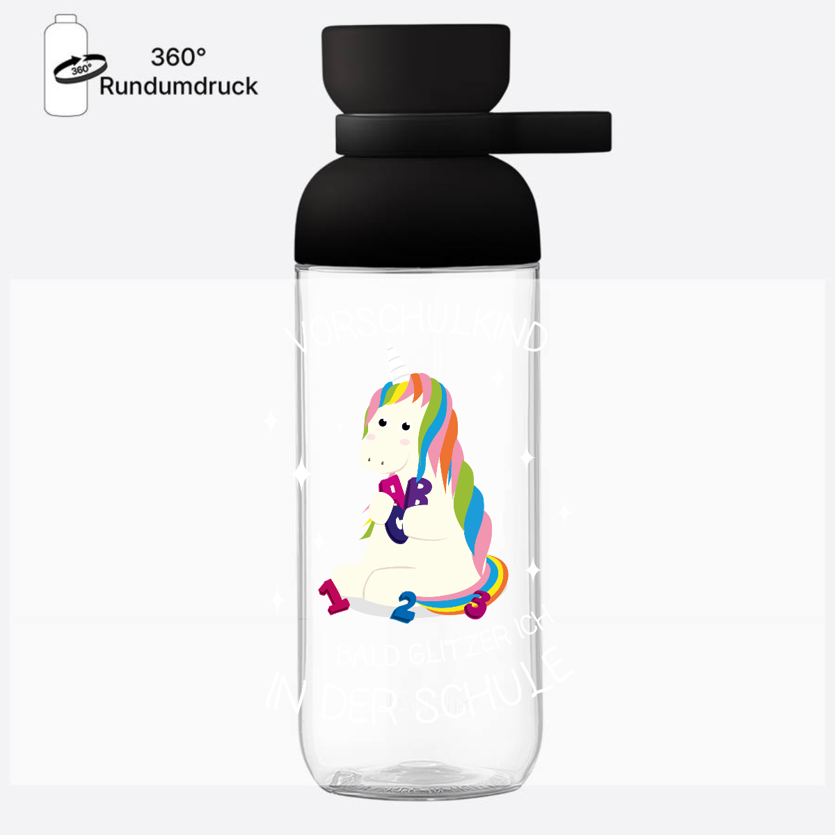 Trinkflasche Einhorn zur Einschulung – Personalisiert mit Name - Nordic Black