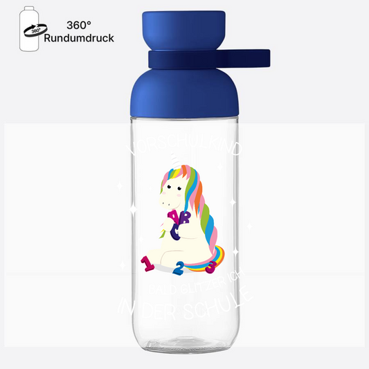 Trinkflasche Einhorn zur Einschulung – Personalisiert mit Name - Vivid Blue