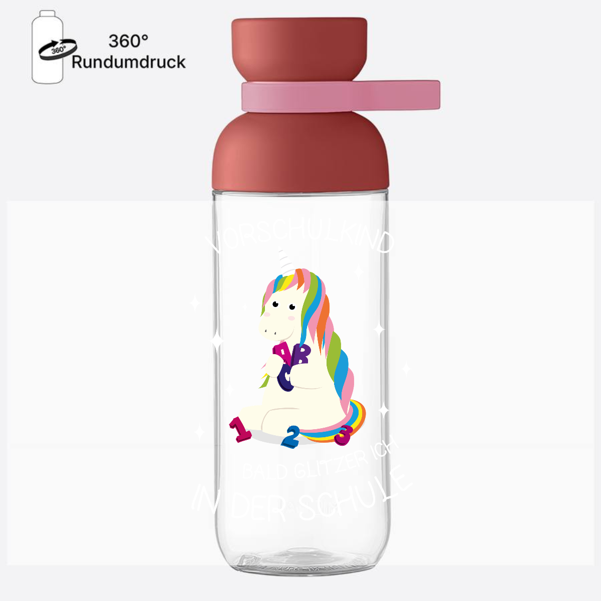Trinkflasche Einhorn zur Einschulung – Personalisiert mit Name - Vivid Mauve