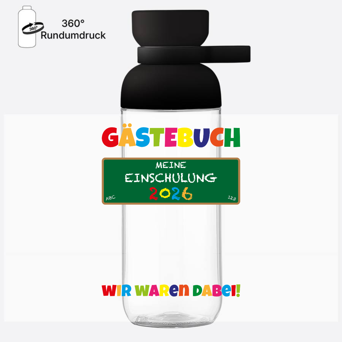 Trinkflasche Einschulung 2026 – Geschenk zum Schulanfang - Nordic Black