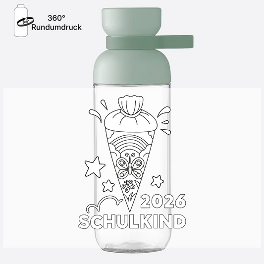 Trinkflasche Einschulung 2026: Regenbogen Schultüte zum Ausmalen - Nordic Sage