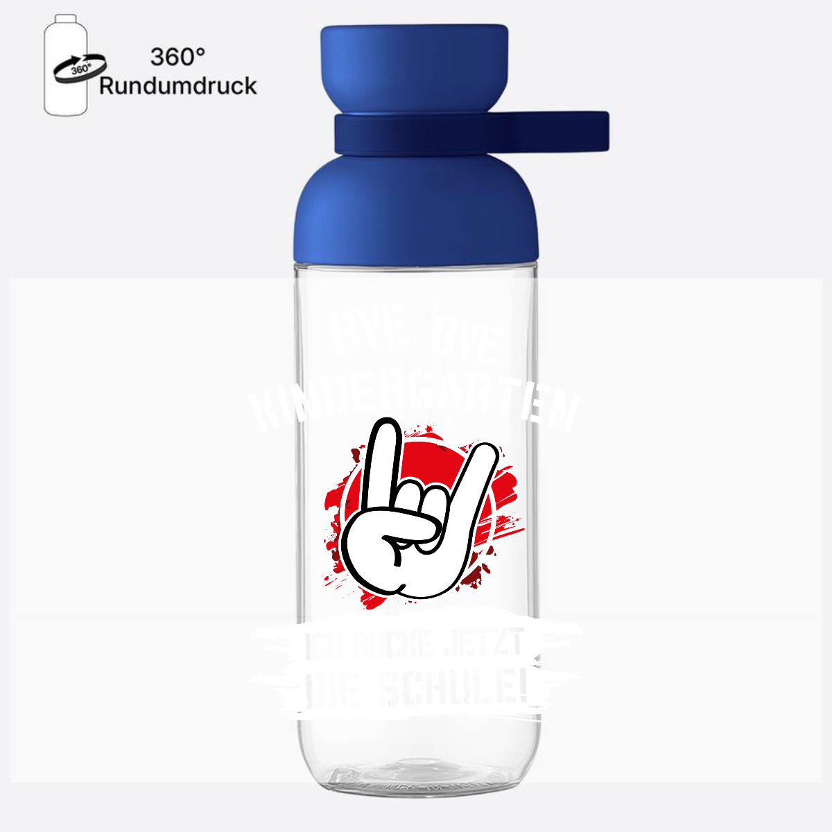 Trinkflasche Einschulung – Bye Bye Kindergarten Grunge Rot - Vivid Blue