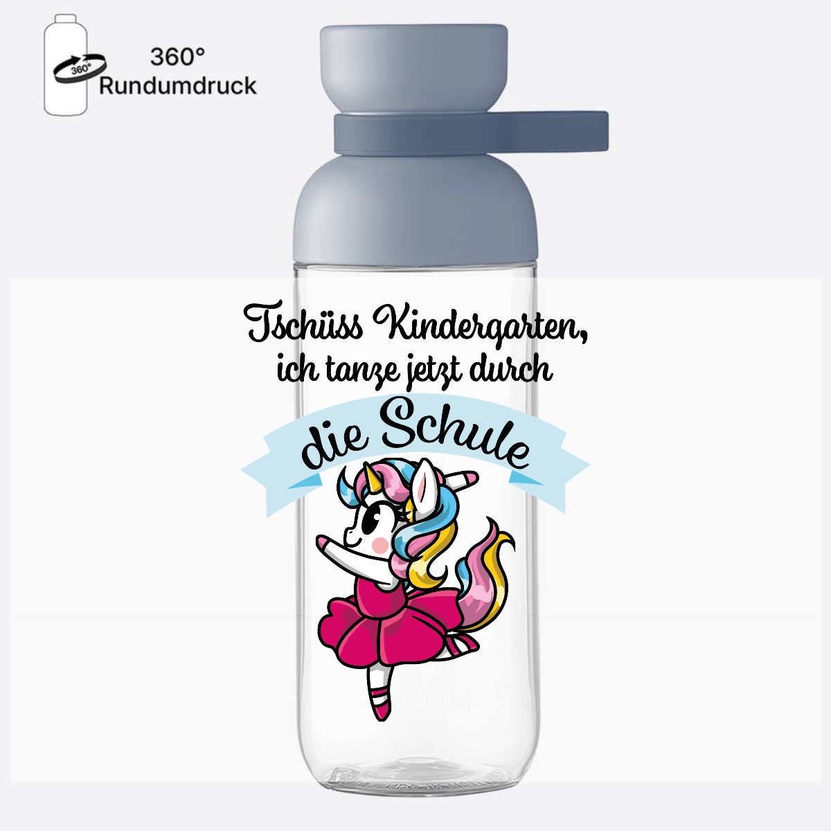 Trinkflasche Einschulung: Einhorn Ballett – Tschüss Kindergarten - Nordic Blue