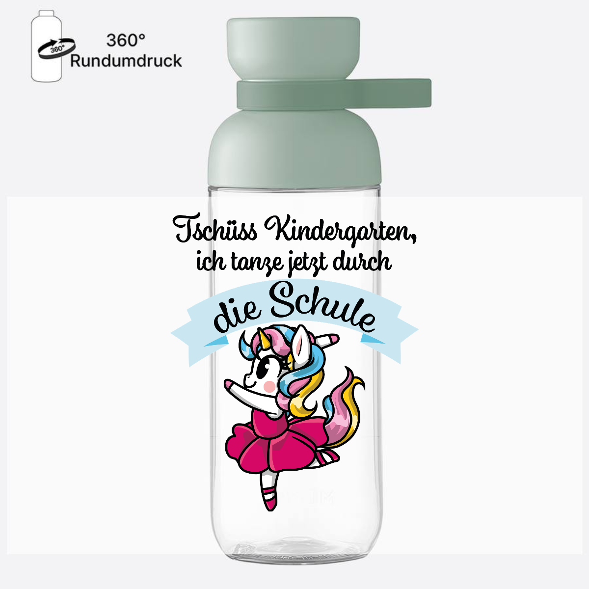 Trinkflasche Einschulung: Einhorn Ballett – Tschüss Kindergarten - Nordic Sage