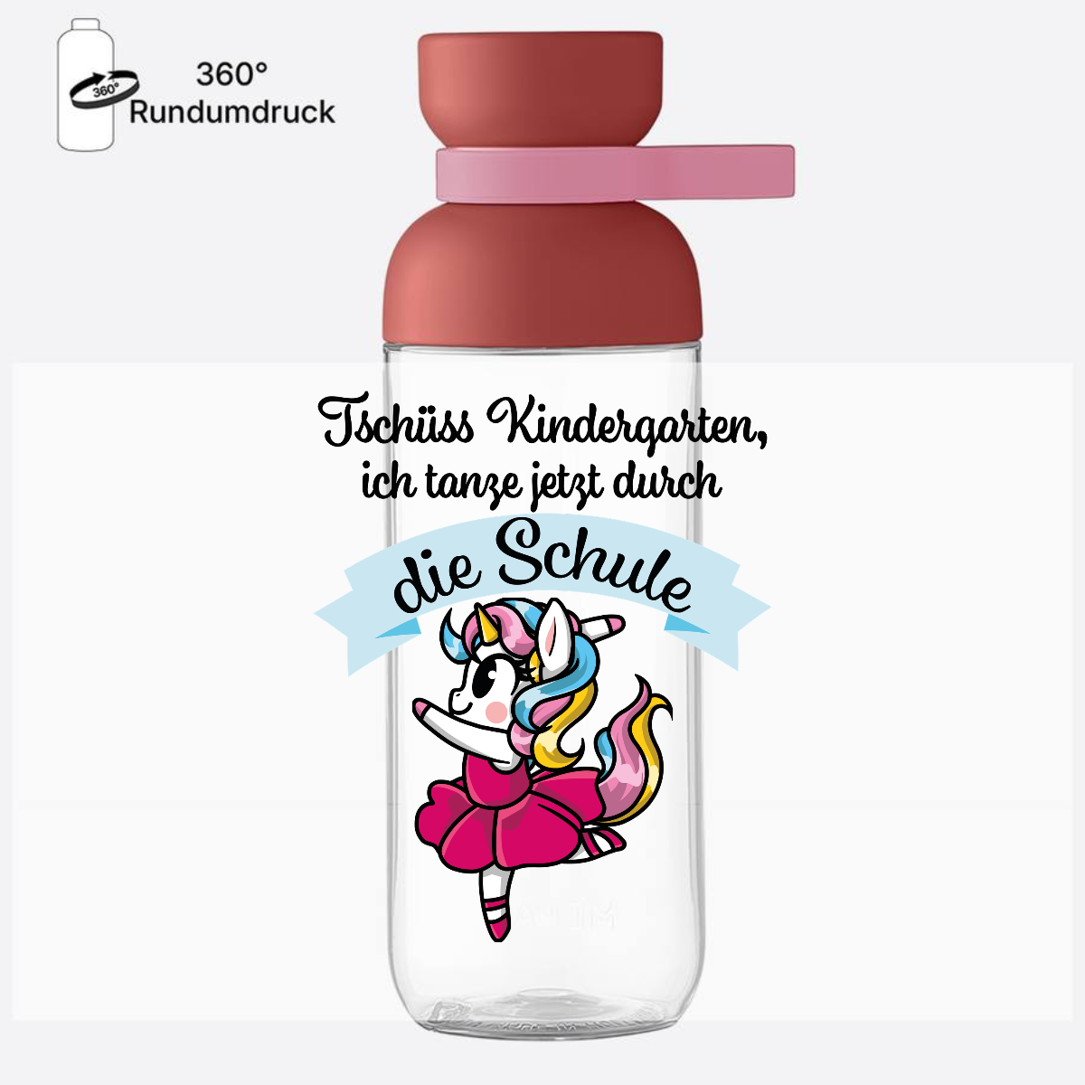 Trinkflasche Einschulung: Einhorn Ballett – Tschüss Kindergarten - Vivid Mauve