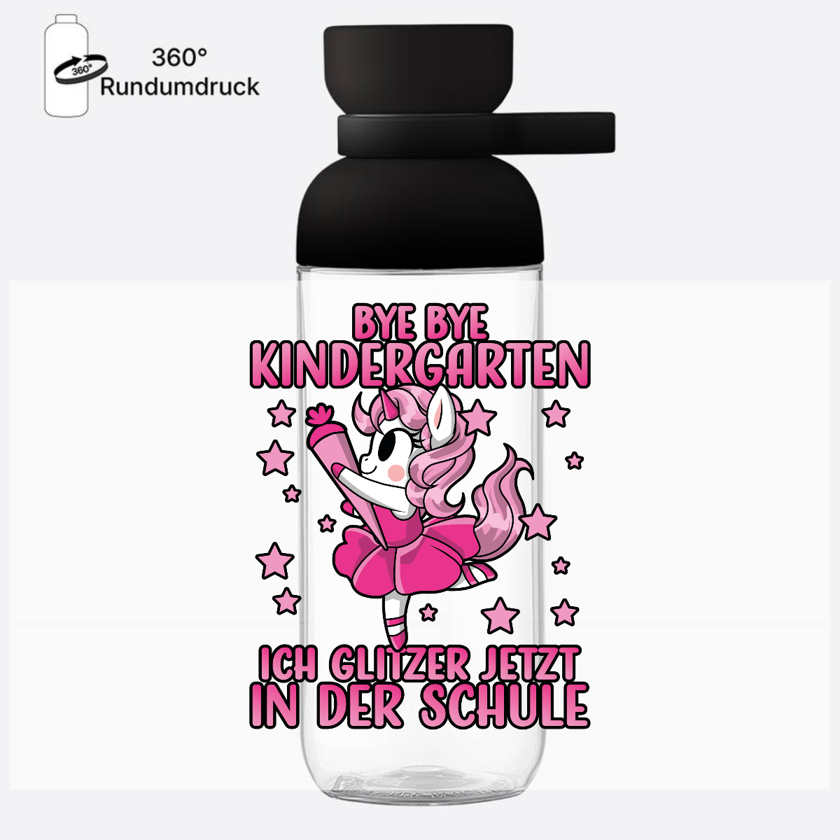 Trinkflasche Einschulung Einhorn – Ich glitzer jetzt in der Schule - Nordic Black