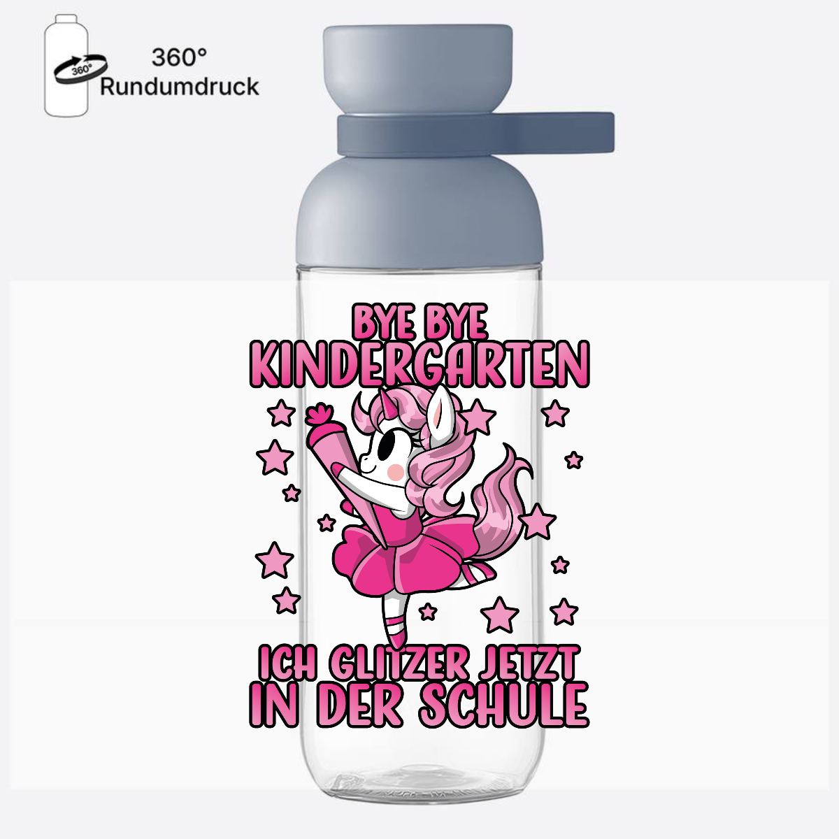Trinkflasche Einschulung Einhorn – Ich glitzer jetzt in der Schule - Nordic Blue