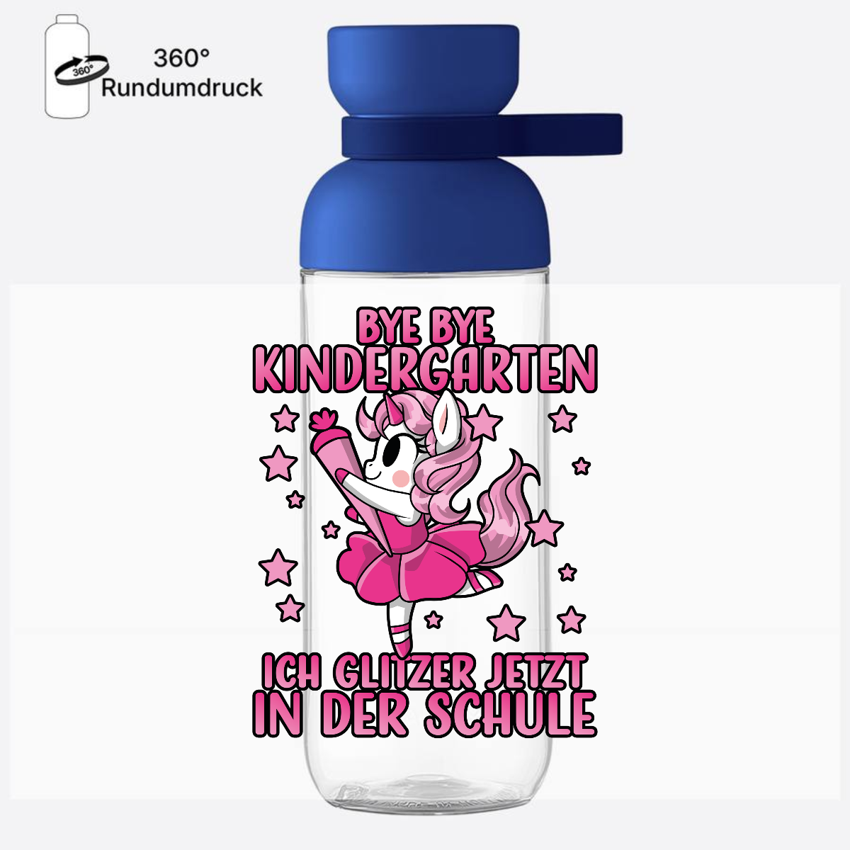 Trinkflasche Einschulung Einhorn – Ich glitzer jetzt in der Schule - Vivid Blue