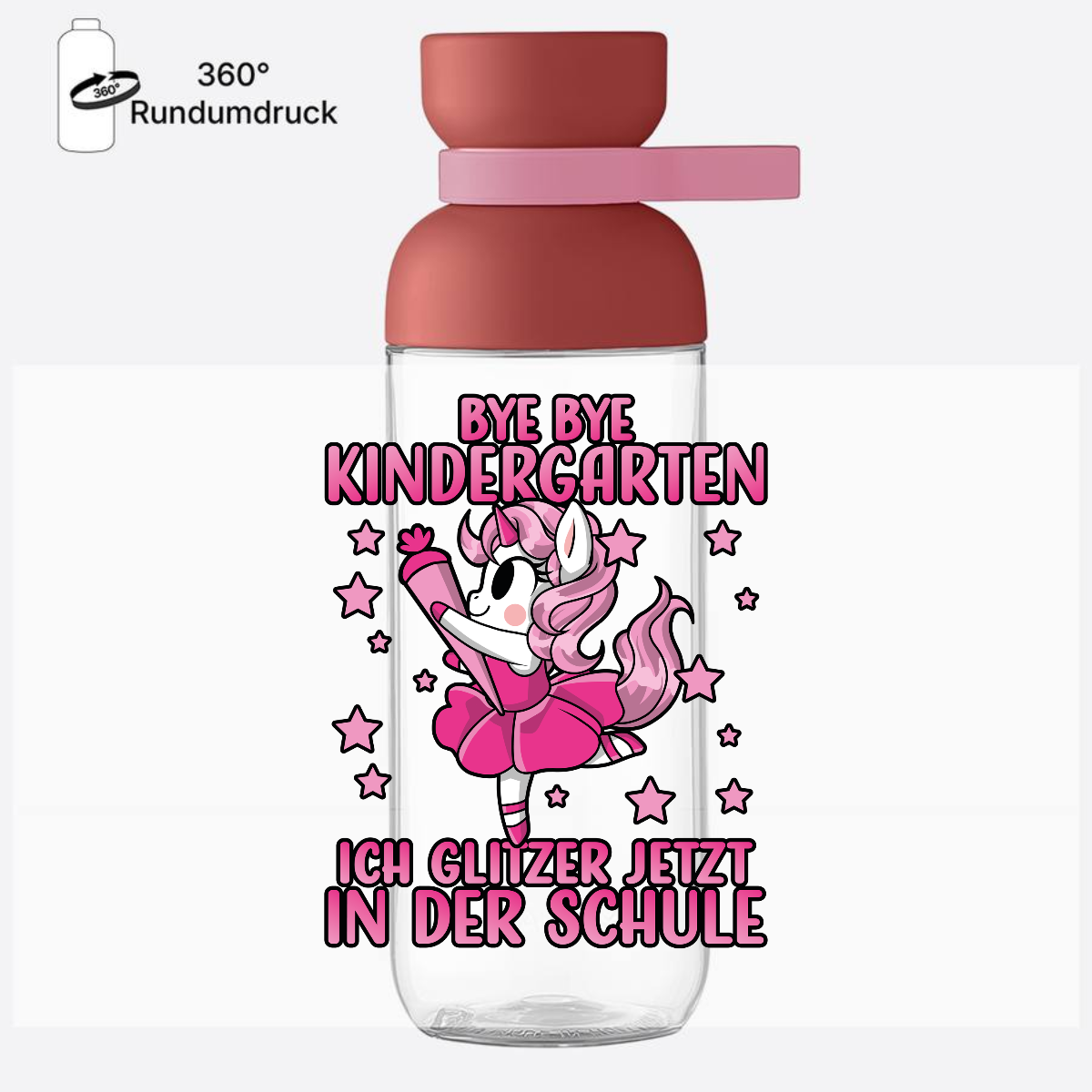 Trinkflasche Einschulung Einhorn – Ich glitzer jetzt in der Schule - Vivid Mauve