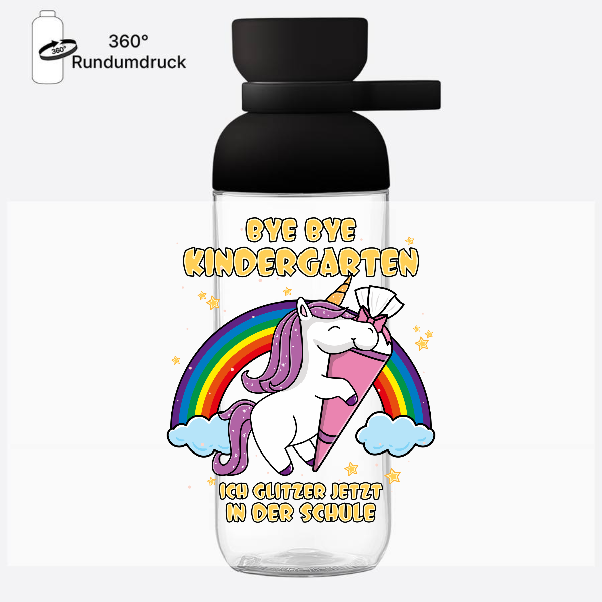 Trinkflasche Einschulung Einhorn mit Name – Ich glitzer jetzt - Nordic Black