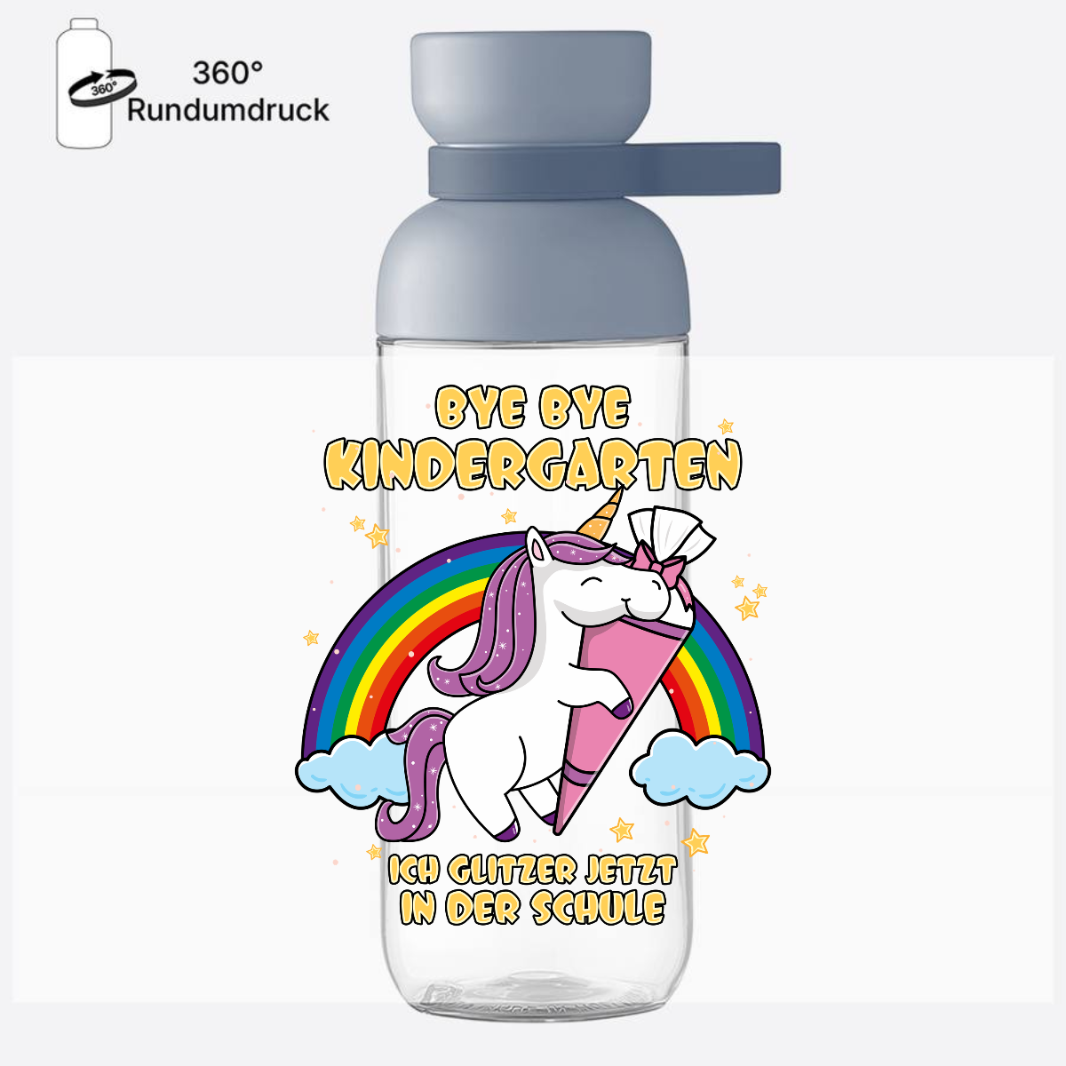 Trinkflasche Einschulung Einhorn mit Name – Ich glitzer jetzt - Nordic Blue