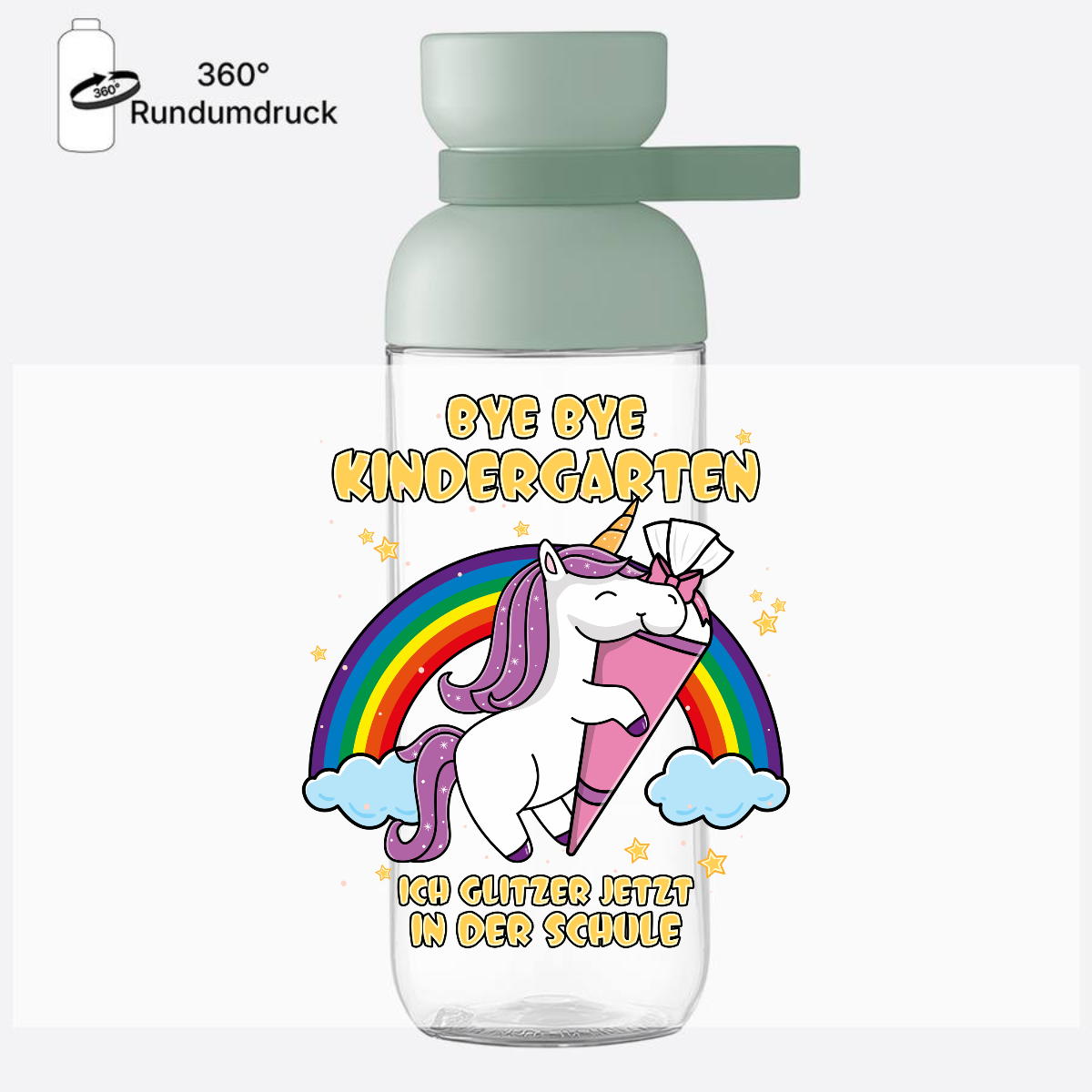 Trinkflasche Einschulung Einhorn mit Name – Ich glitzer jetzt - Nordic Sage