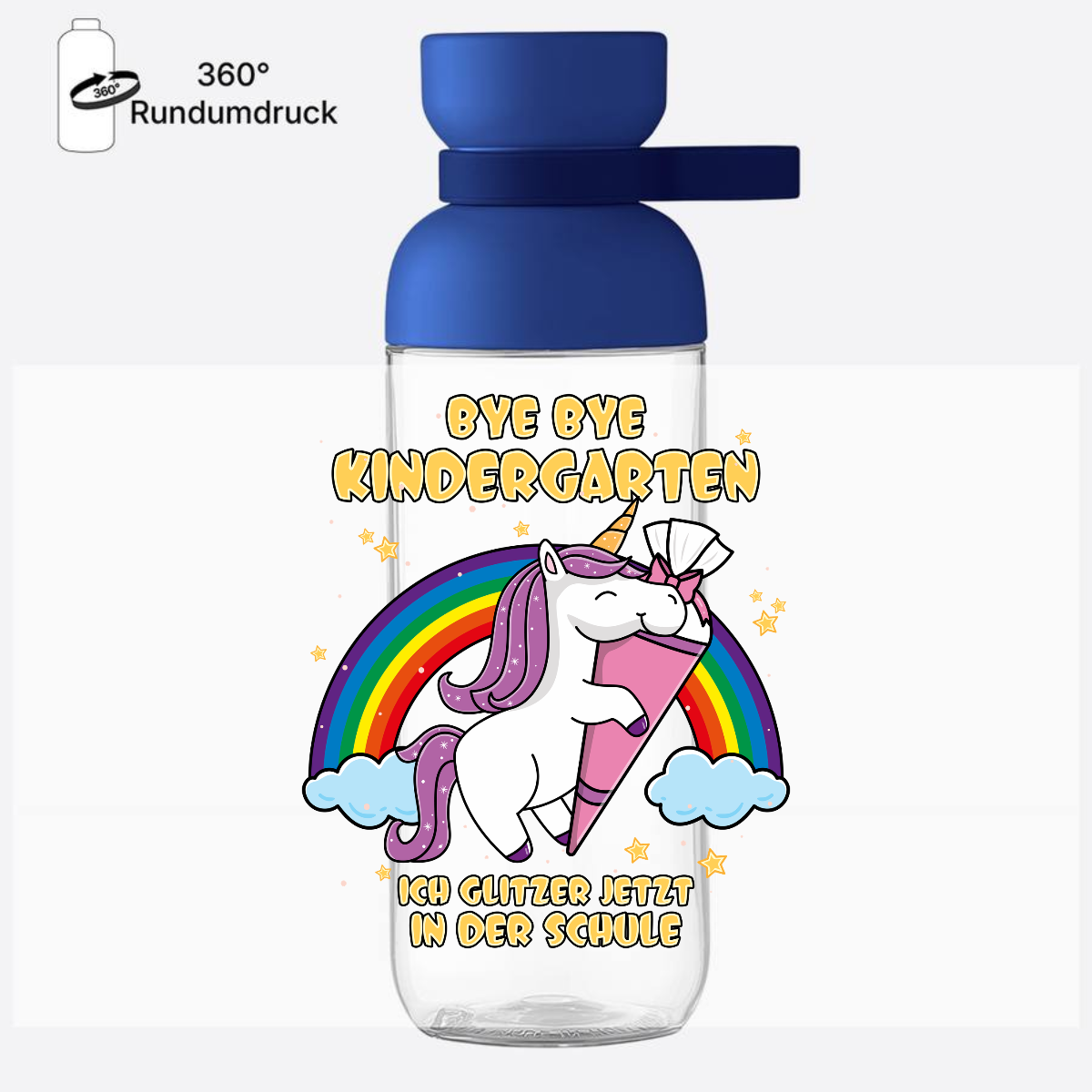 Trinkflasche Einschulung Einhorn mit Name – Ich glitzer jetzt - Vivid Blue