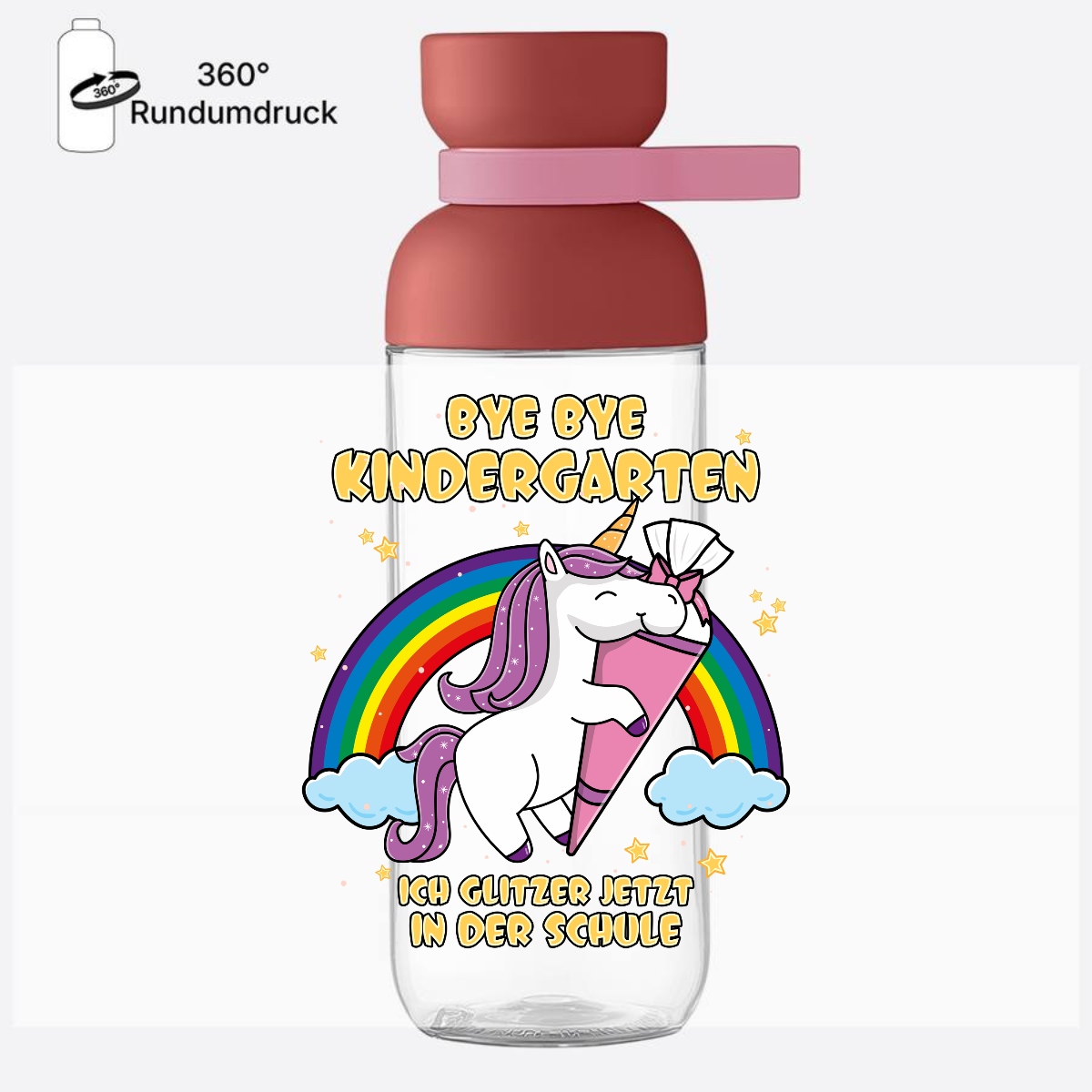 Trinkflasche Einschulung Einhorn mit Name – Ich glitzer jetzt - Vivid Mauve