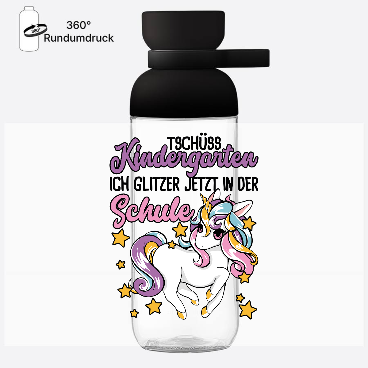 Trinkflasche Einschulung Einhorn – Tschüss Kindergarten mit Name - Nordic Black