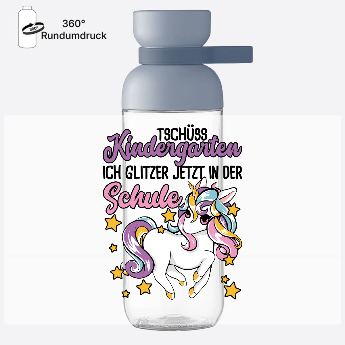 Trinkflasche Einschulung Einhorn – Tschüss Kindergarten mit Name - Nordic Blue