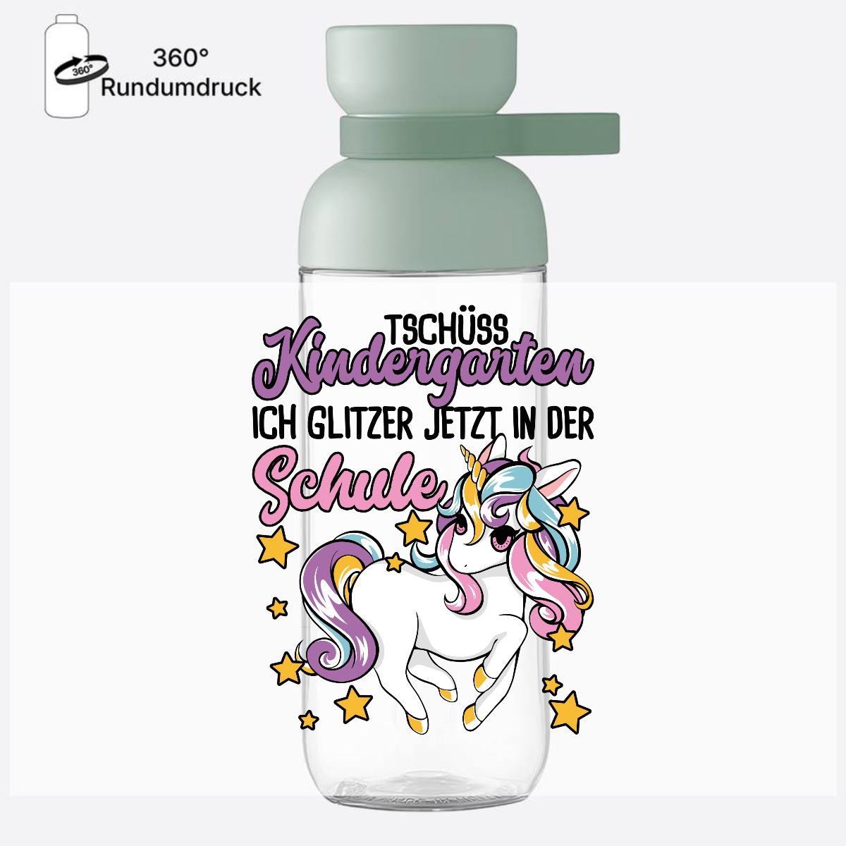 Trinkflasche Einschulung Einhorn – Tschüss Kindergarten mit Name - Nordic Sage