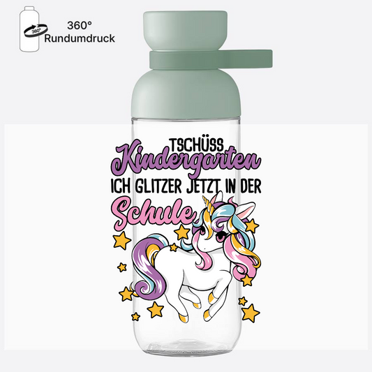 Trinkflasche Einschulung Einhorn – Tschüss Kindergarten mit Name - Nordic Sage