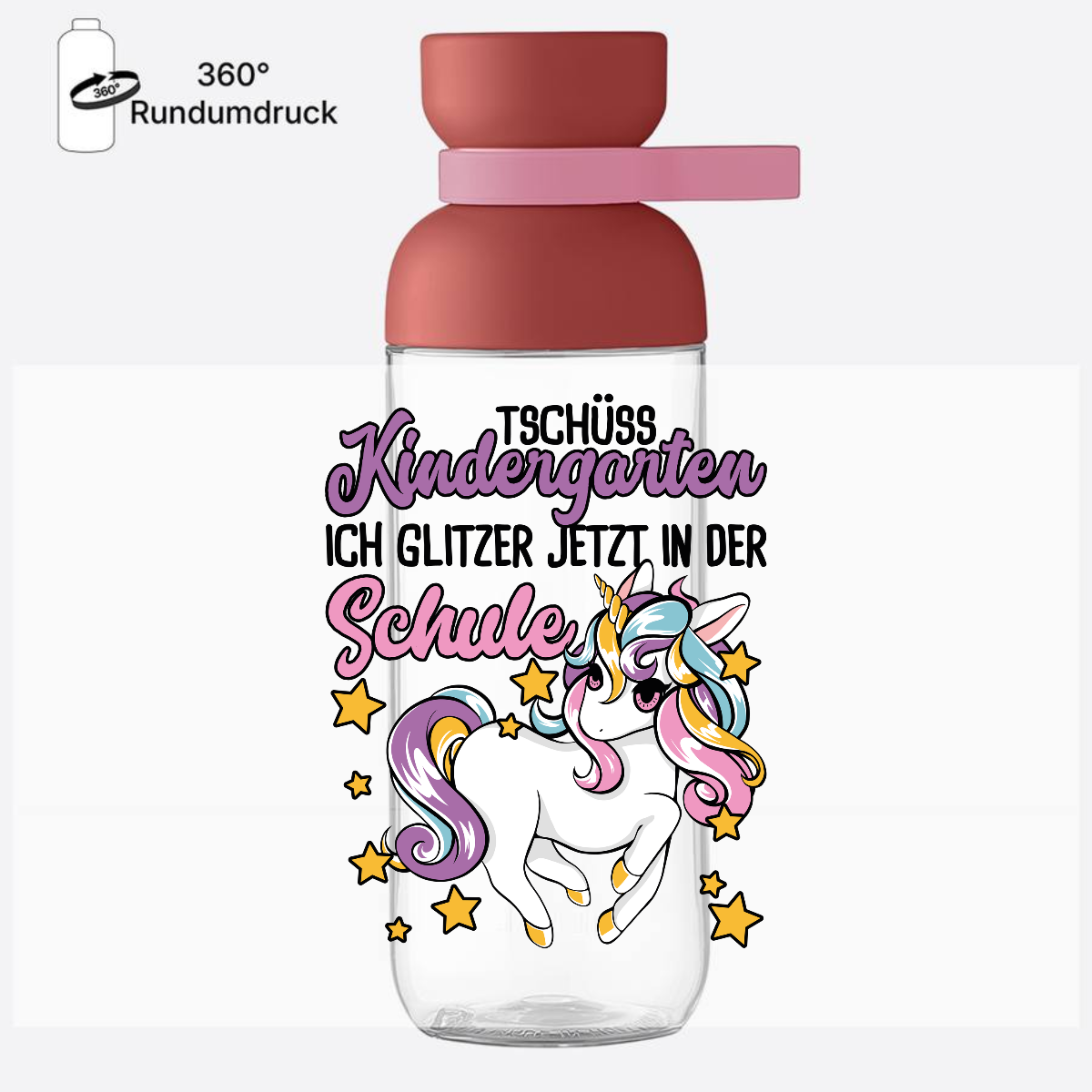 Trinkflasche Einschulung Einhorn – Tschüss Kindergarten mit Name - Vivid Mauve