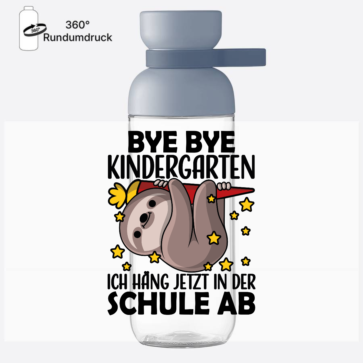 Trinkflasche Einschulung Faultier - Bye Bye Kindergarten - Nordic Blue