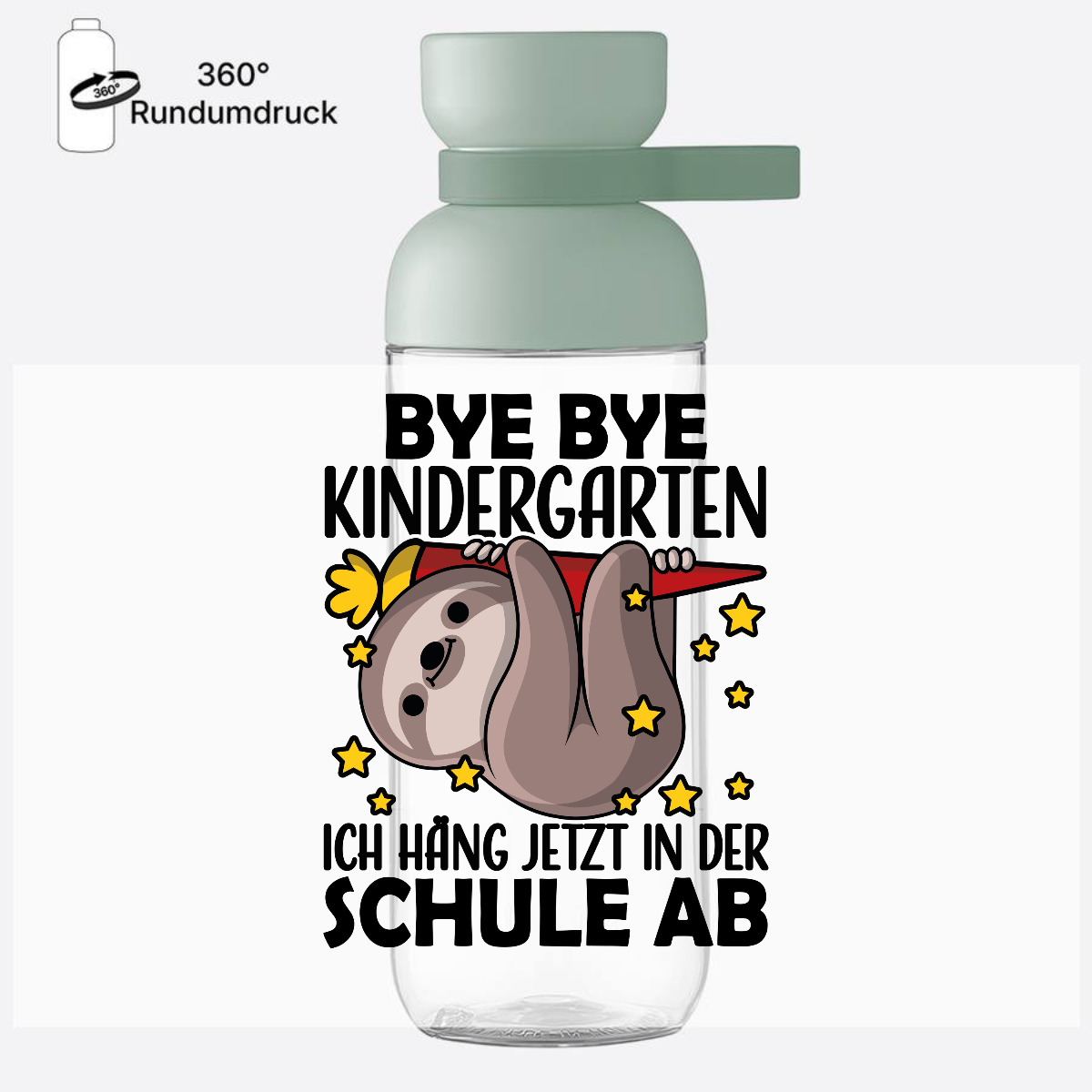 Trinkflasche Einschulung Faultier - Bye Bye Kindergarten - Nordic Sage