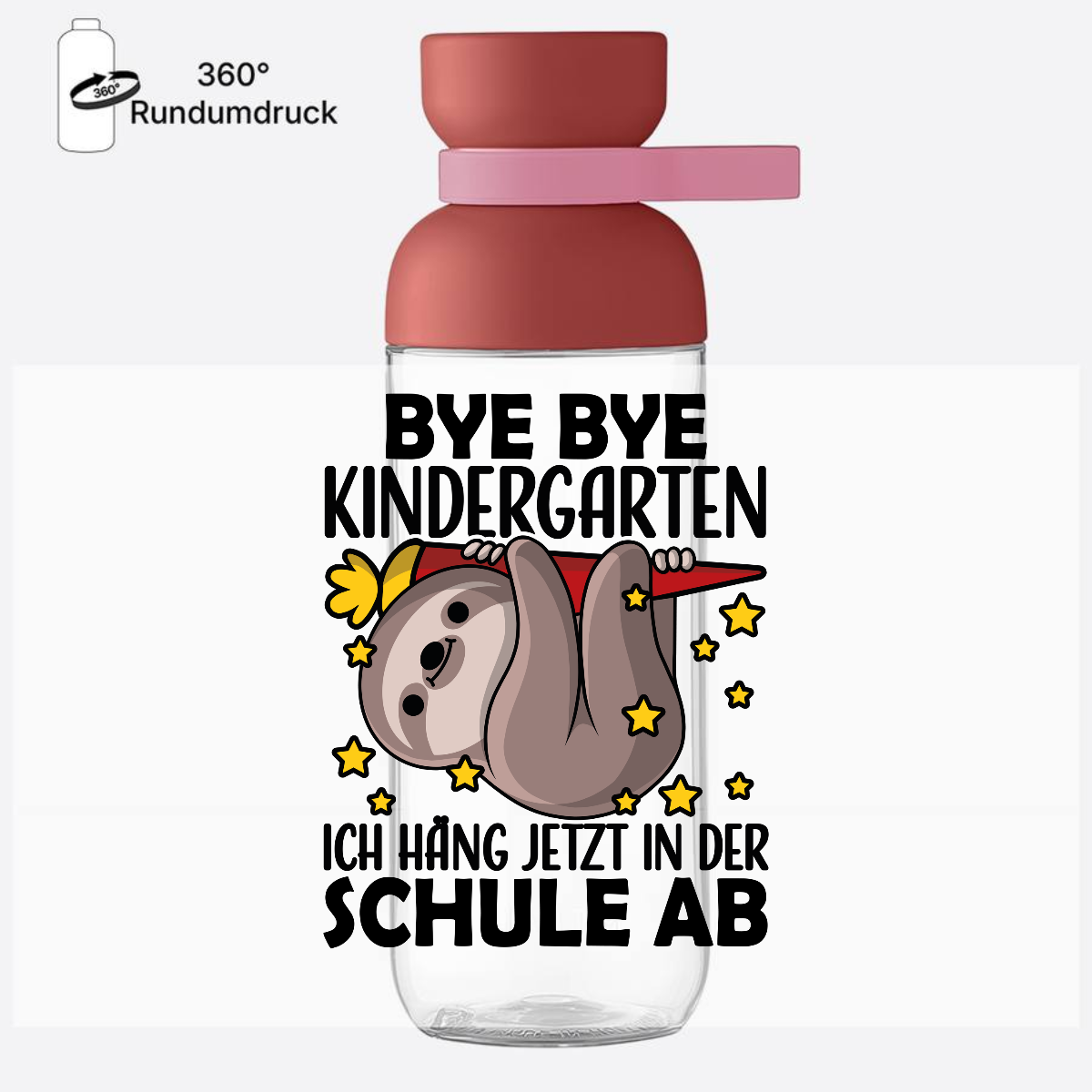 Trinkflasche Einschulung Faultier - Bye Bye Kindergarten - Vivid Mauve