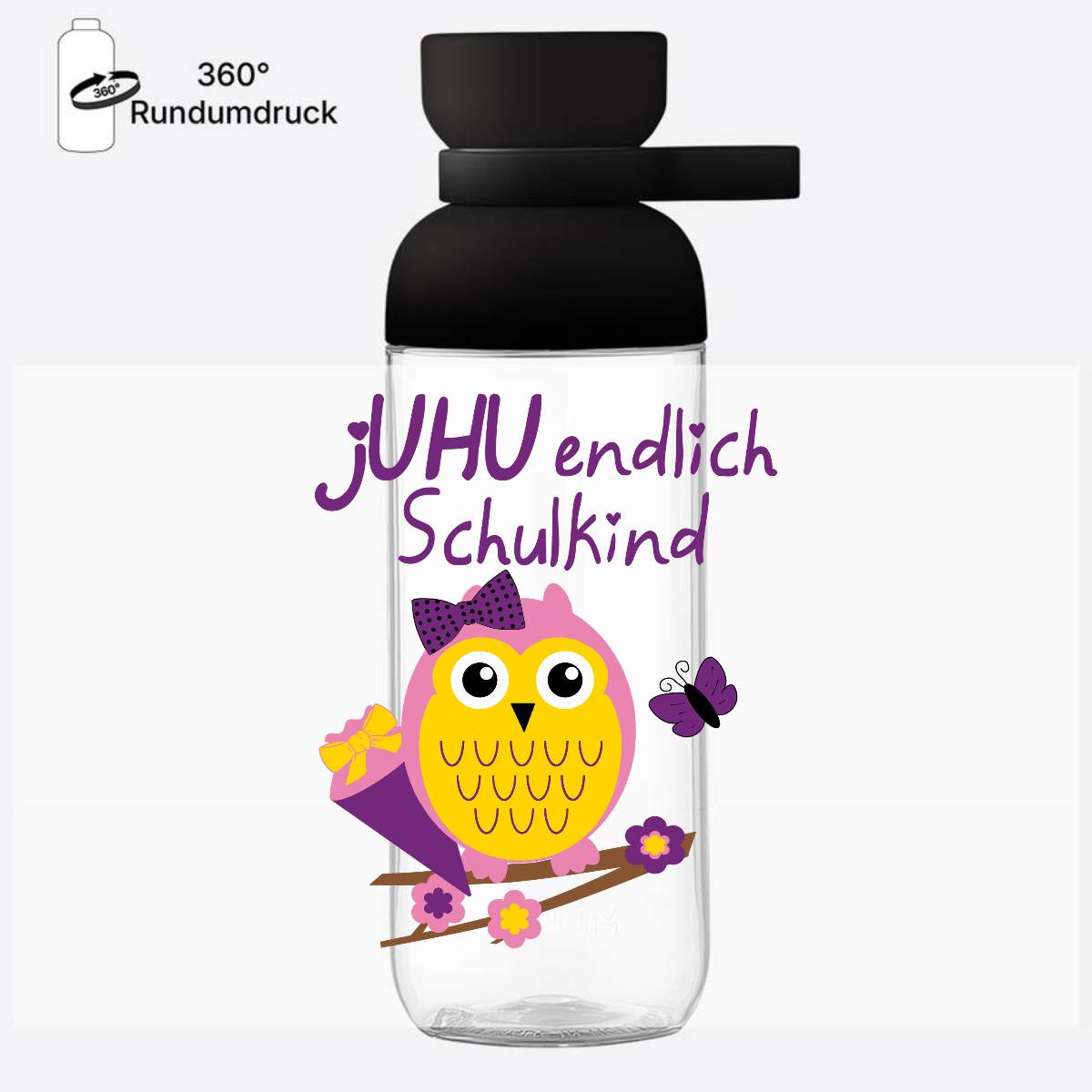 Trinkflasche Einschulung – jUHU endlich Schulkind Eule - Nordic Black