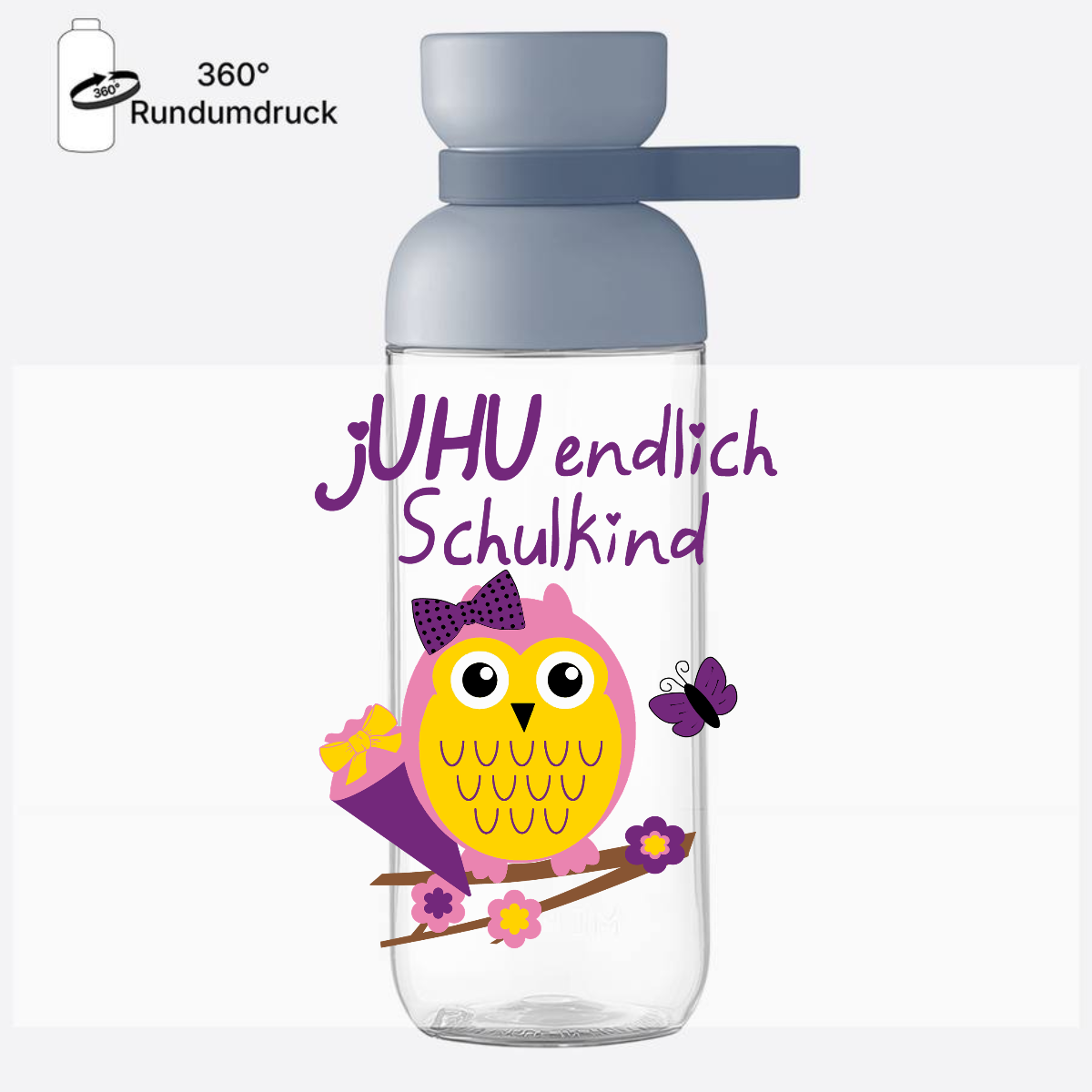 Trinkflasche Einschulung – jUHU endlich Schulkind Eule - Nordic Blue