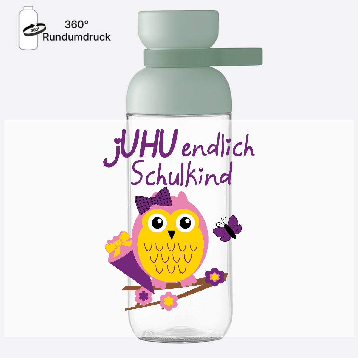 Trinkflasche Einschulung – jUHU endlich Schulkind Eule - Nordic Sage