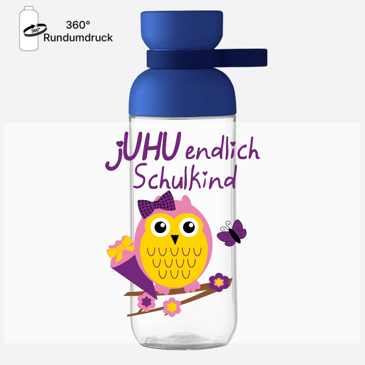 Trinkflasche Einschulung – jUHU endlich Schulkind Eule - Vivid Blue