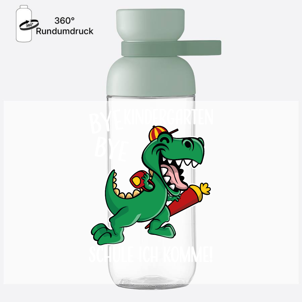 Trinkflasche Einschulung mit Name: Bye Bye Kindergarten Dino - Nordic Sage