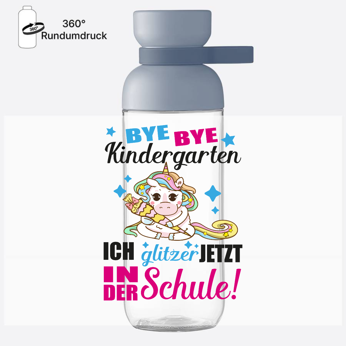 Trinkflasche Einschulung mit Name – Ich glitzer jetzt Einhorn - Nordic Blue