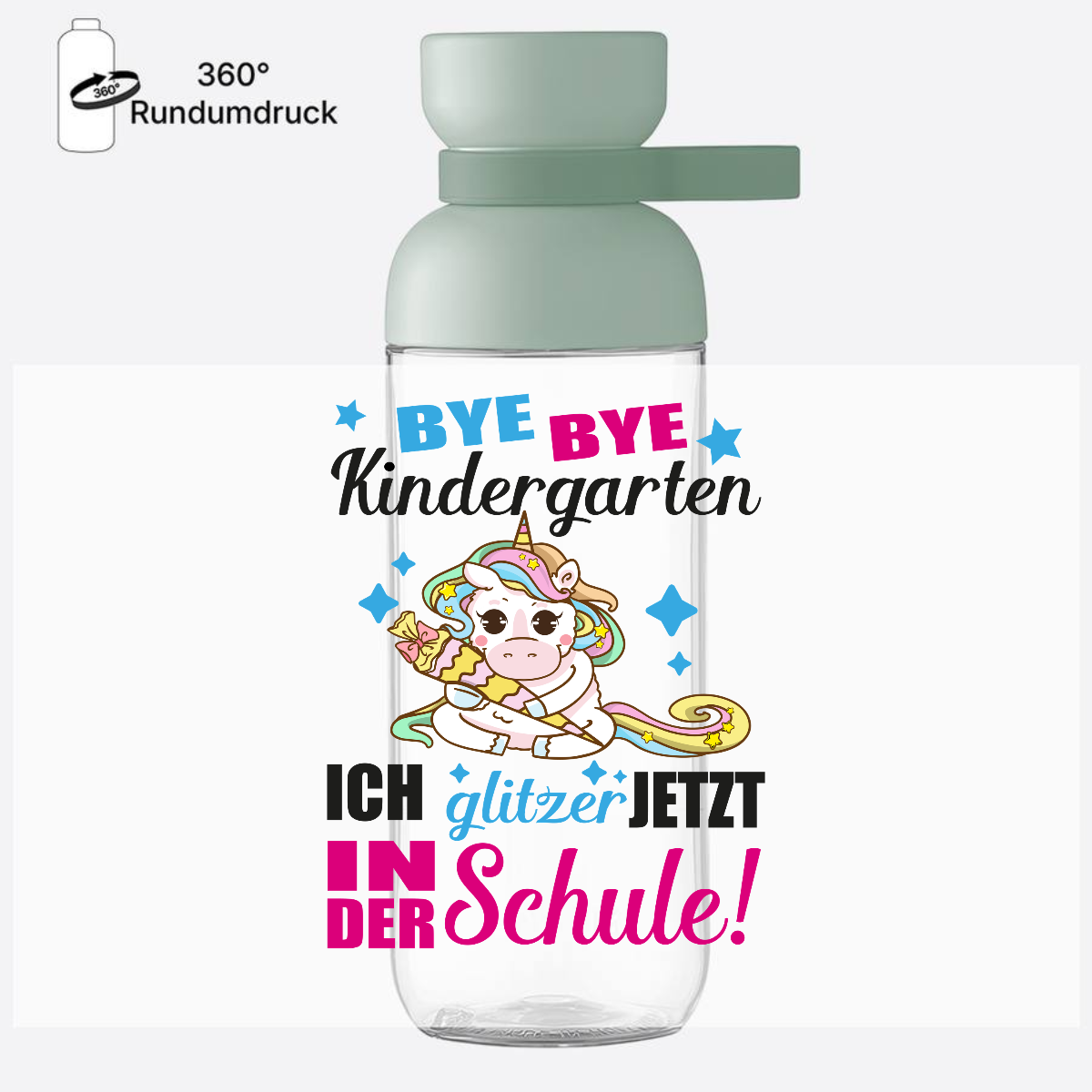 Trinkflasche Einschulung mit Name – Ich glitzer jetzt Einhorn - Nordic Sage