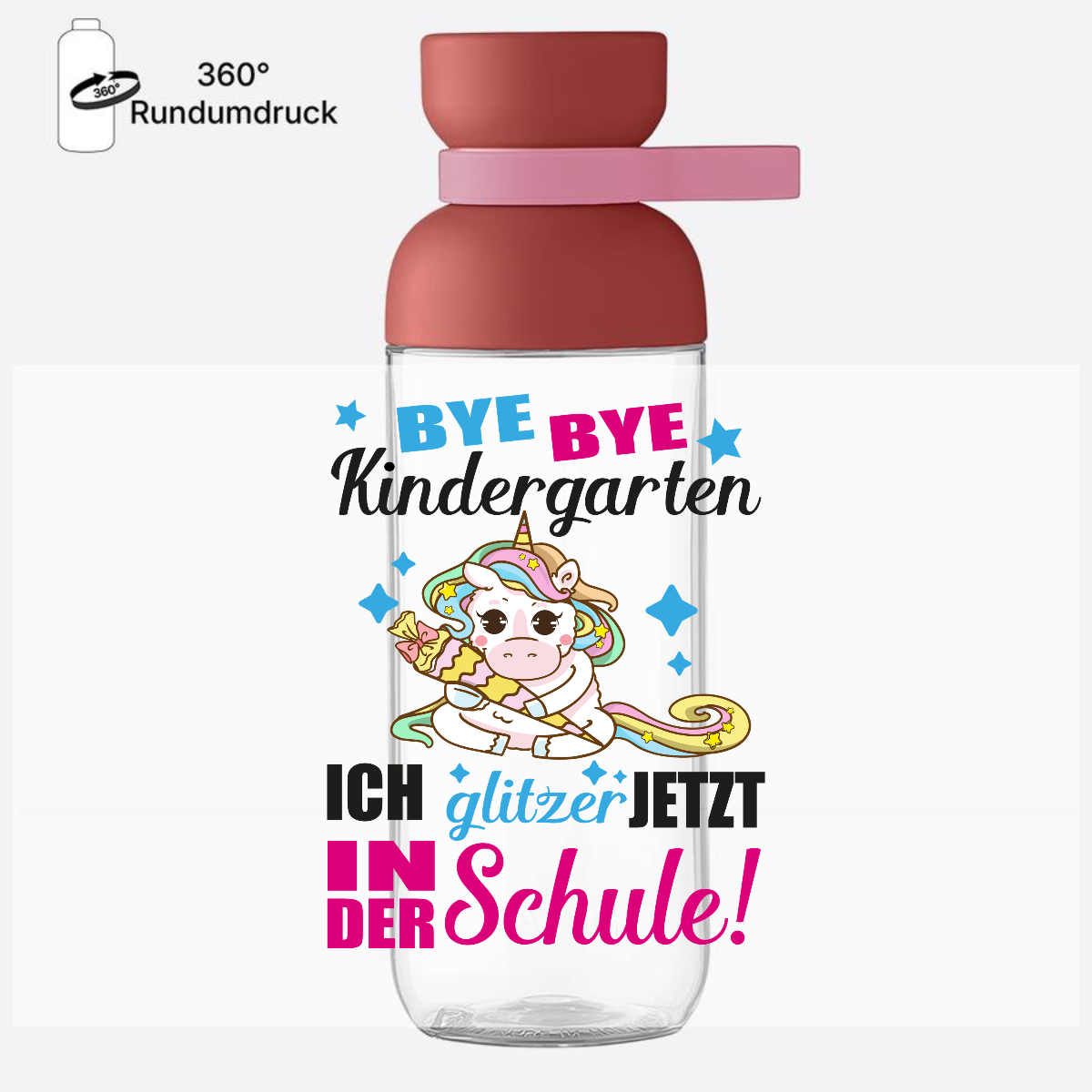Trinkflasche Einschulung mit Name – Ich glitzer jetzt Einhorn - Vivid Mauve