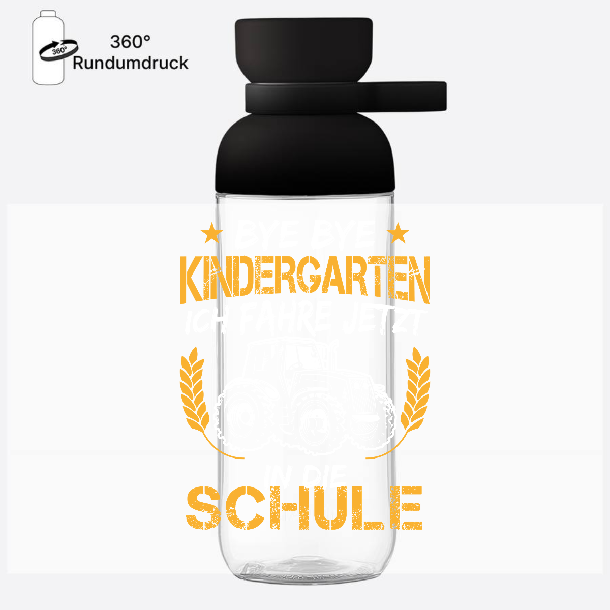 Trinkflasche Einschulung mit Name – Traktor Weiß-Orange - Nordic Black