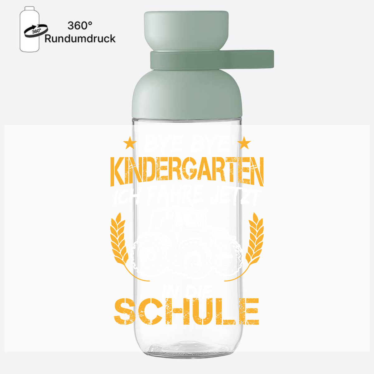 Trinkflasche Einschulung mit Name – Traktor Weiß-Orange - Nordic Sage