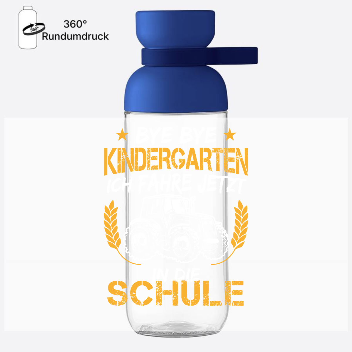 Trinkflasche Einschulung mit Name – Traktor Weiß-Orange - Vivid Blue