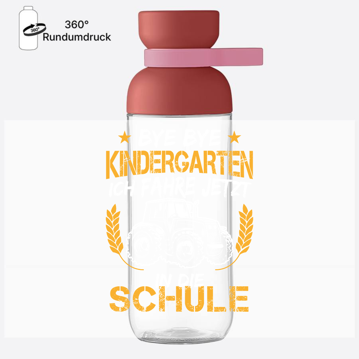 Trinkflasche Einschulung mit Name – Traktor Weiß-Orange - Vivid Mauve